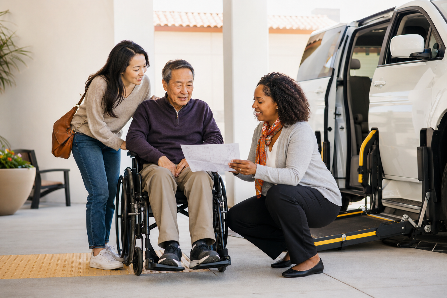 A family and transportation coordinator planning an accessible trip
